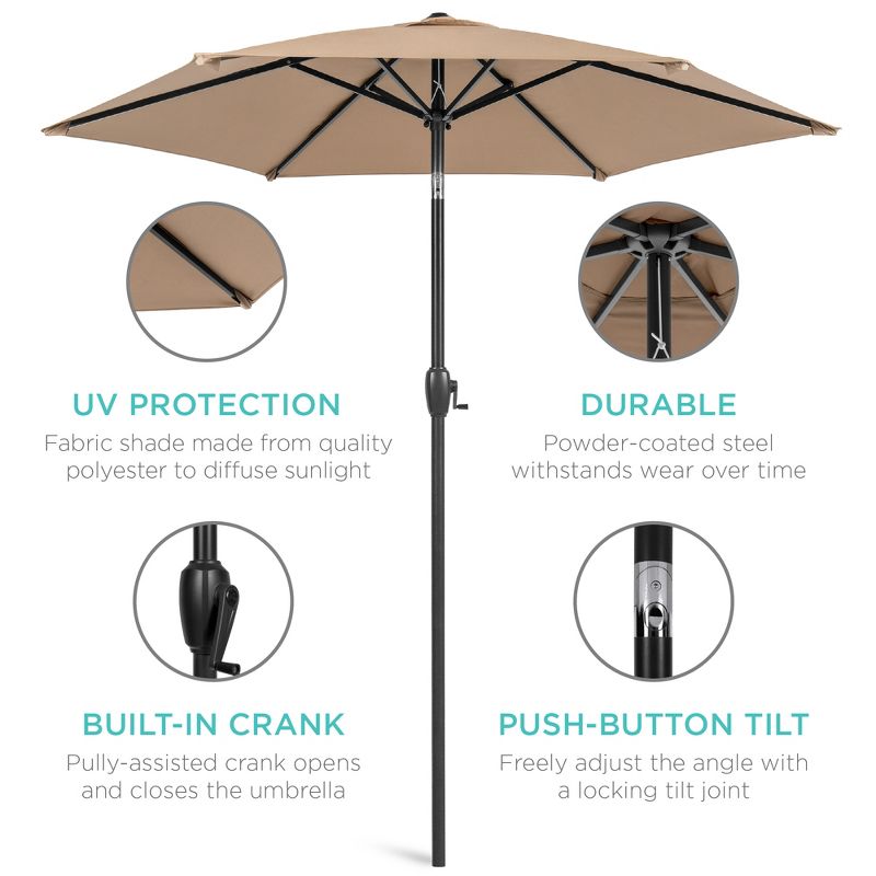 Best Choice Products 7.5ft Heavy-Duty Outdoor Market Patio Umbrella w/ Push Button Tilt, Easy Crank, 6 of 9
