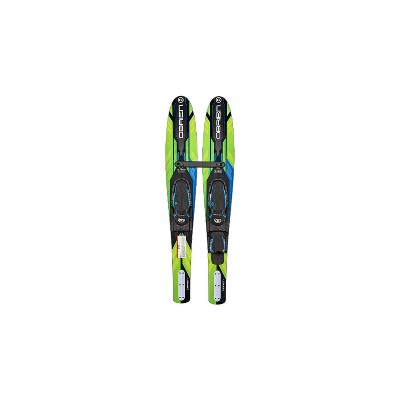 O'Brien 54 Inch Jr. Vortex Combo Water Skis with Widebody, Nylon Fins, and Removable Stability Bar for Shoe Size Kids 2 to Mens 7, Green