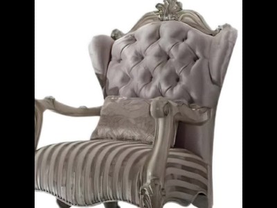 Elegant Crescent Bone White Velvet Accent Chair with Wood Accents