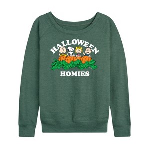 Women's - Peanuts - Halloween Homies Lightweight French Terry Wide Neck Long Sleeve Shirt - 1 of 4