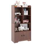 Costway 4-Tier Bookshelf 2-Door Storage Cabinet with4 Cubes Display Shelf for Home Office