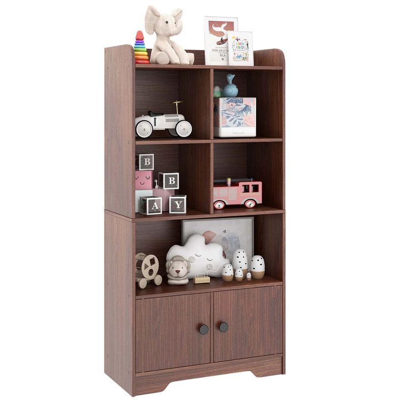 Costway 4-Tier Bookshelf 2-Door Storage Cabinet with4 Cubes Display Shelf for Home Office, 1 of 11