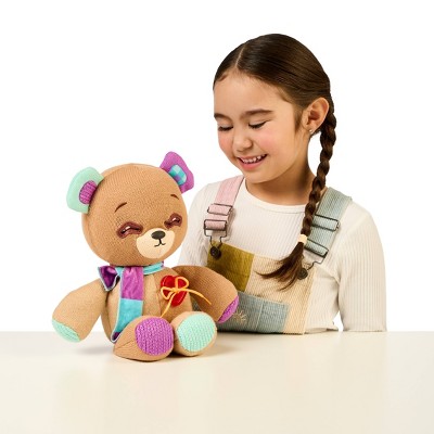 Interactive 14" Brown Plush Teddy Bear with Magical Button Eyes