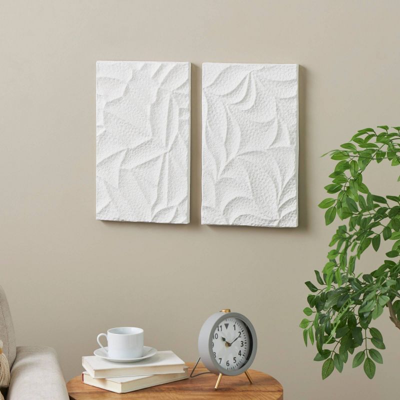 Olivia &#38; May Set of 2 Metal Leaf Embossed Wall Decors White, 3 of 9