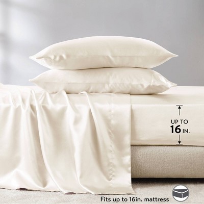 Ivory Queen Satin Polyester 6-Piece Luxury Sheet Set