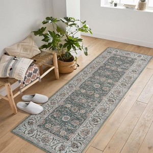 coucheta Vintage Washable Area Rug for Living Room, Retro Floral Non Slip Low Pile Stain Resistant Accent Carpets, for Bedroom, Dining Room, Office - 1 of 4