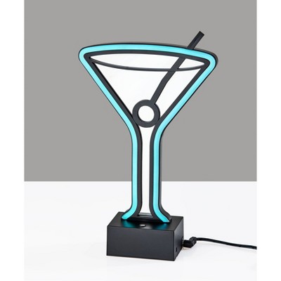 Cordless Black Neon Martini Glass Shelf Lamp