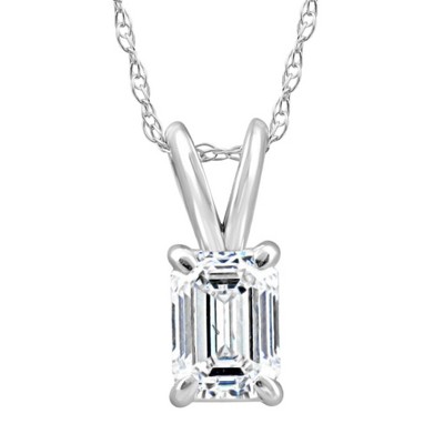 Pompeii3 3/4ct Solitaire Emerald Cut Diamond Pendant 14k White Gold Lab ...