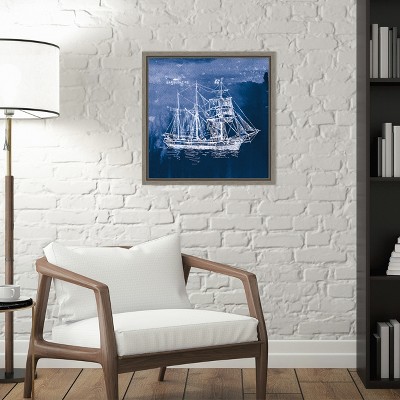 Indigo Sailing Ships Framed Canvas Wall Art