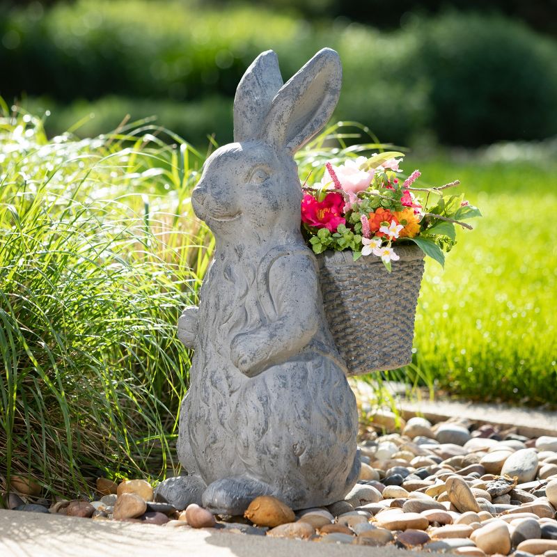 26"H Sullivans Charcoal Rabbit Basket Planter, Gray, 3 of 5