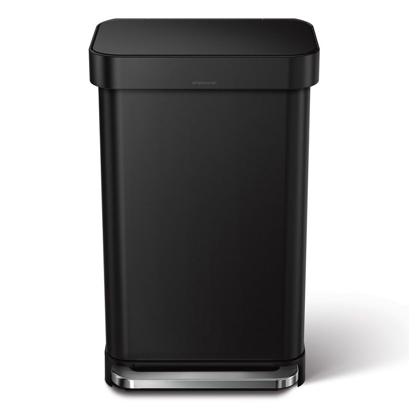 simplehuman 45L Rectangular Step Kitchen Trash Can with Liner Pocket, Matte Black Stainless Steel, 2 of 6