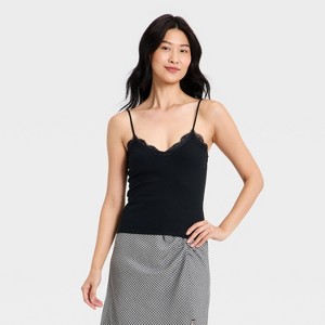 Top de Tirantes de Encaje con Escote en V y Tejido Acanalado Moderno para Mujer - A New Day™