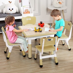 Garvee 5-Piece Kids Table Set,23" Square Height Adjustable Table with 4 Chairs - 1 of 4