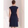 INSPIRE CHIC Women's Elegant Business Round Neck Belted Cap Sleeve Work Sheath Dresses - 3 of 4