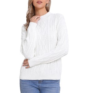 INSPIRE CHIC Women's Vintage Long Sleeve Crew Neck Knitted Sweater - 1 of 4