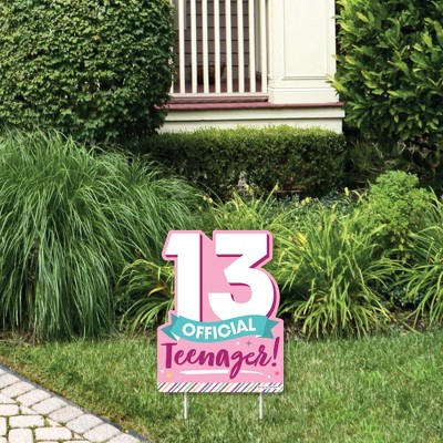Big Dot of Happiness Girl 13th Birthday - Outdoor Lawn Sign - Official Teenager Birthday Party Yard Sign - 1 Piece
