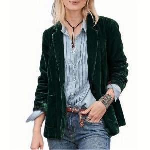 Women's Velvet Blazer Jacket Casual Button Velvet  Dressy Lapel Suit Cardigan Office Work Short Coat Suit Jacket with Pocket - 1 of 4