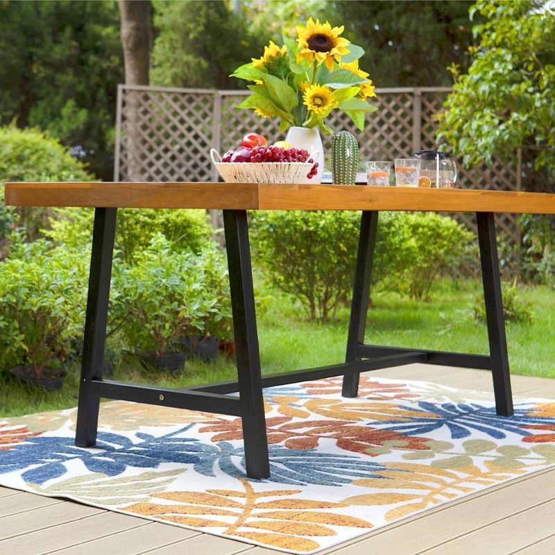 Outdoor Acacia Wood Rectangle Dining Table with Steel Frame - Captiva Designs, 4 of 14