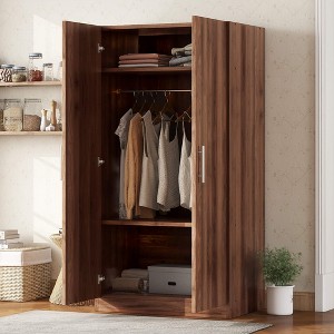 ORRD Brown 2-Door Wooden Wardrobe Armoire with 3 Storage Shelves, Freestanding Closet Organizer for Bedroom or Entryway - 1 of 4