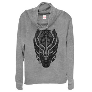Juniors Womens Marvel Black Panther Ornate Mask Cowl Neck Sweatshirt - 1 of 3