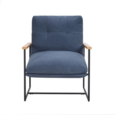 GlasFlength Accent Chairs pholstered Wood Accent Arm Chair Reading Chair Vanity Chair with Storage Bag Living Room Chair, Blue, 29.13"*29.92"*35.28"