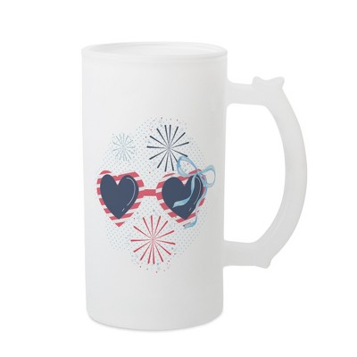 Elanze Designs Freezable Beer Stein Mug With Thumb Grip Handle, 16 Ounce Frosted Glass, Patriotic Sunglasses
