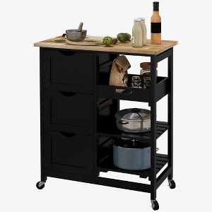 Resenkos Kitchen Cart, Kitchen Island Cart,Rolling Kitchen Cart, Kitchen Island with Shelves & Drawers for Dining Area, Black - 1 of 1