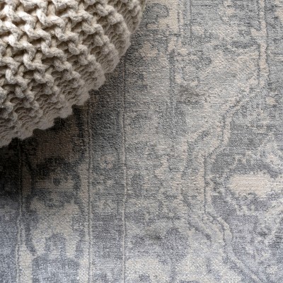 Light Gray and Ivory Synthetic 4' x 6' Reversible Area Rug