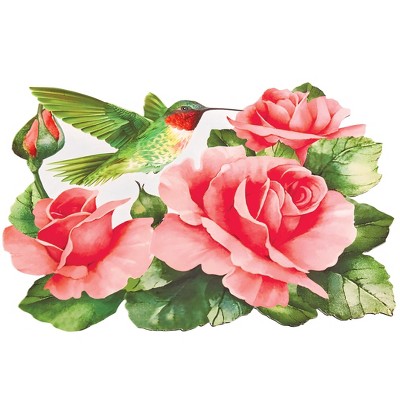 Collections Etc Beautiful Hummingbird Floral Shaped Skid-Resistant Accent Rug green