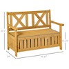 Wooden Outdoor Storage Bench 2-Person Backyard Patio Bench with Louvered Side Panels & Wood Build - 3 of 4