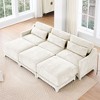 3-Seater Chenille Fabric Beige Sofa with 3 Movable Ottomans and Lumbar Pillow High Quality Wooden Base High Resilience Sponge - 2 of 4