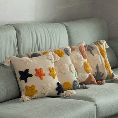 Handwoven Multicolor Cotton Euro Throw Pillow with Tassels
