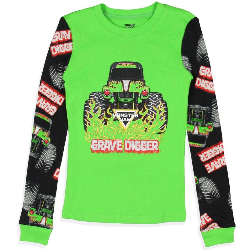 Monster Jam Boys' Truck Long Sleeve Grave Digger Tight Fit Sleep Pajama Set Multicolored, 2 of 6