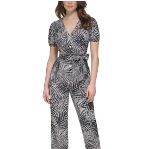 Kensie Womens V Neck Short Sleeve Front Button Jumpsuit - 1 of 1