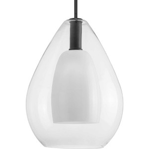 Progress Lighting Carillon 1-Light Pendant, Matte Black, Clear and Opal Glass Shade - 1 of 3