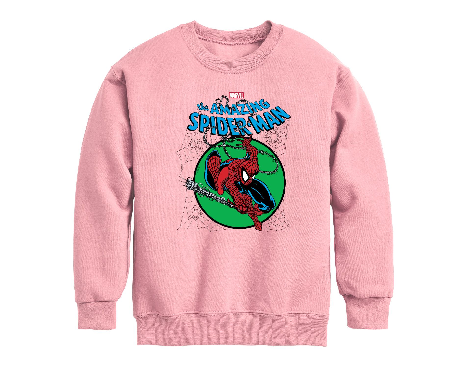 Boys' Marvel Spider-Man Green Circle Graphic Long Sleeve Fleece Sweatshirt - Mauve - Medium