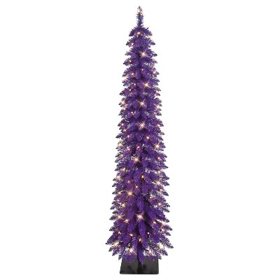 Puleo 6' Pre-Lit Artificial Alpine Purple Pencil Tree