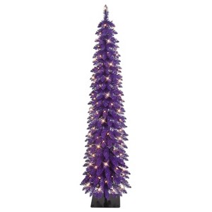 Puleo 6' Pre-Lit Artificial Alpine Purple Pencil Tree - 1 of 4