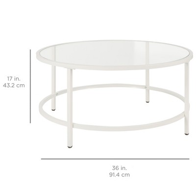 Elegance Round 39" Tempered Glass Metal Coffee Table with Satin Trim