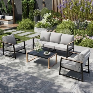 Captiva Designs Modren Outdoor Patio Metal Frame Furniture Conversation Seating Set with Coffee Table - 1 of 4