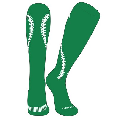 Pear Sox Softball Stitch Knee high Socks - Kelly Green, White (M)