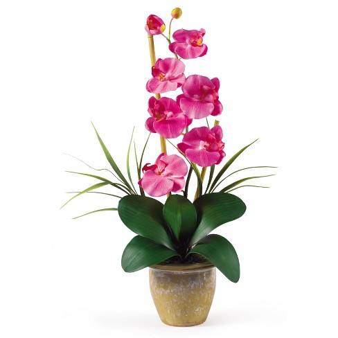 Nearly Natural Phalaenopsis Silk Orchid Flower Arrangement, Dark Pink ...