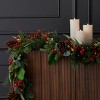 Christmas Magnolia Leaf, Eucalyptus, and Berry 9ft Garland, Pre-Lit with 50 LED Fairy Lights B/O - 2 of 4