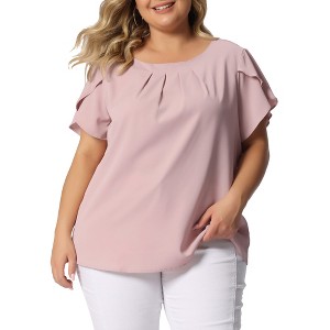 Agnes Orinda Women's Plus Size Elegant Pleated Petal Tulip Short Sleeve Office Work Summer Blouses - 1 of 4