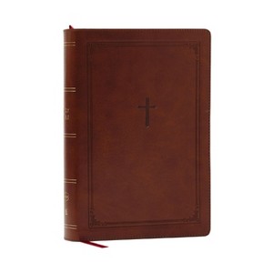 NKJV Giant Print End-Of-Verse Reference Bible, Brown Leathersoft, Red Letter, Comfort Print - by  Thomas Nelson (Leather Bound) - 1 of 1