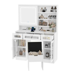 AZL1 Life Concept Vanity Table Easy Assembly Modern Aesthetic with Sliding Mirror 3 Drawers 2 Cabinets Stool for Bedroom, White, 47.24"*27.55"*8.46" - 1 of 4