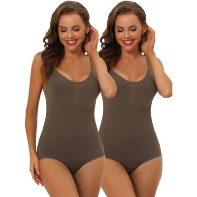 Allegra K Women's Shaping Tummy Control Adjustable Straps Sculpting Adult Bodysuits 2 Packs