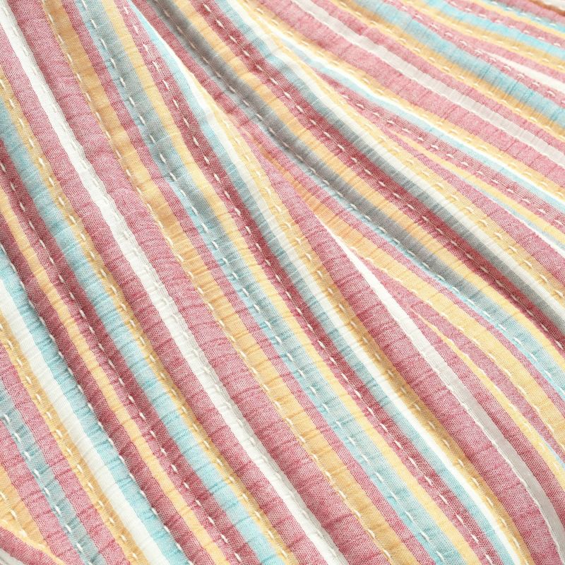 50&#34;x60&#34; Tracy Striped Kantha Pick Stitched Yarn Dyed Cotton Woven Throw Blanket Rust - Lush D&#233;cor, 6 of 7