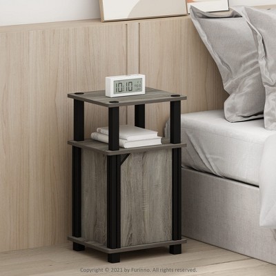Furinno 2PCS Mid-Century 3-Tier Sofa Side Telephone Table Nightstand Accent End Table w/Storage Cabinet&Open Display Bookshelf,French Oak/Black