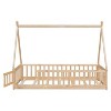 PAGED Twin Size Floor Bed Tent-Shaped Modern Pine Bed Frame with Guardrail and Opening for Bedroom - 3 of 4